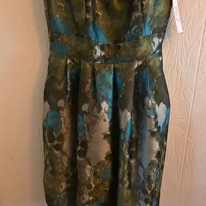 Elegant Floral Dress in Green and Blue